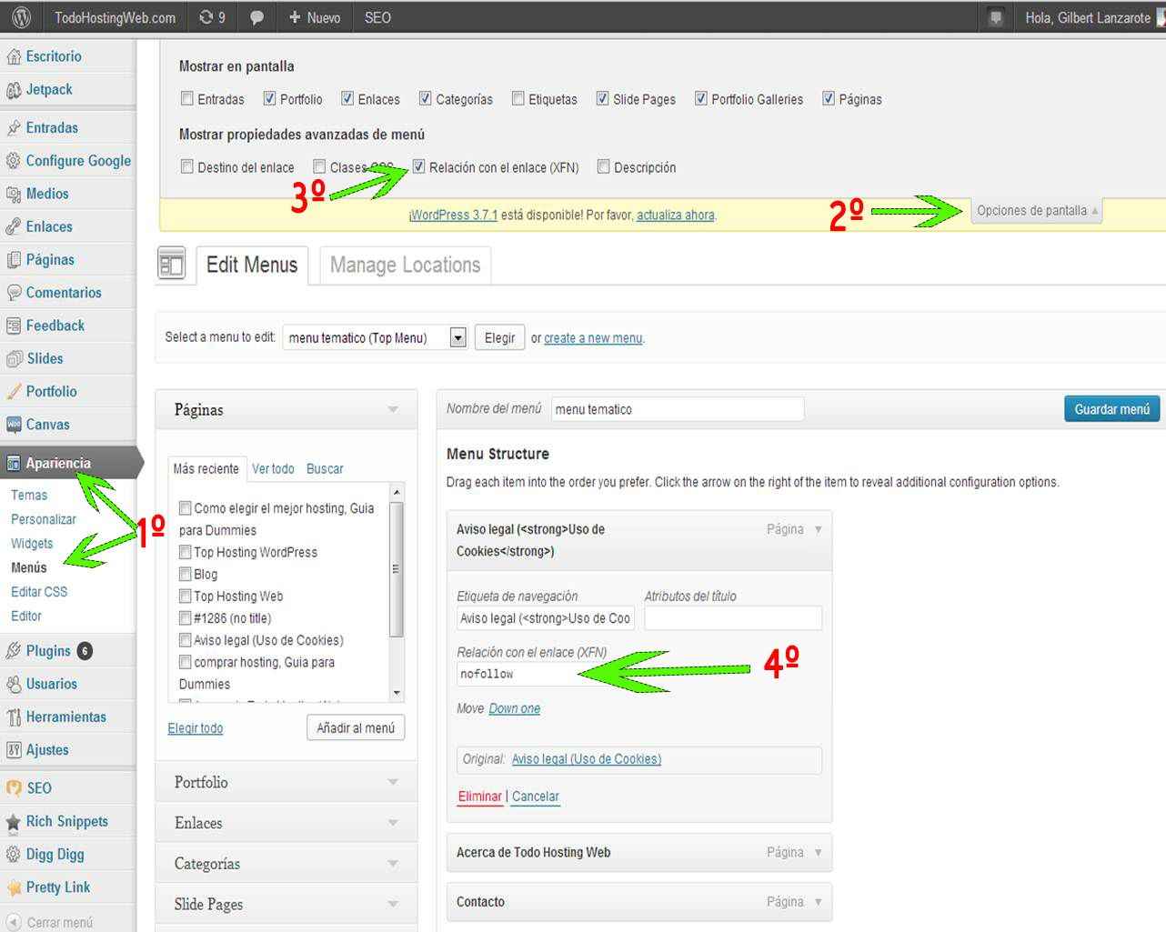 enlaces no follow en el menu wordpress