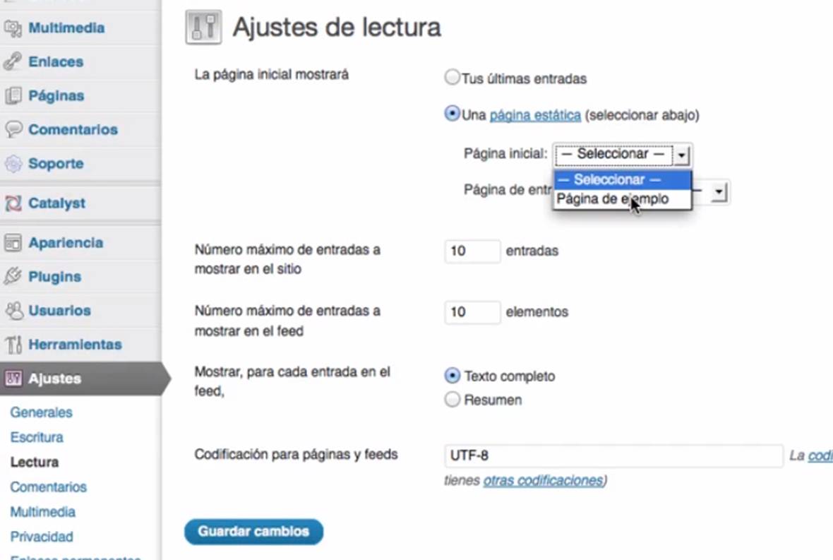 cambiar pagina inicio wordpress